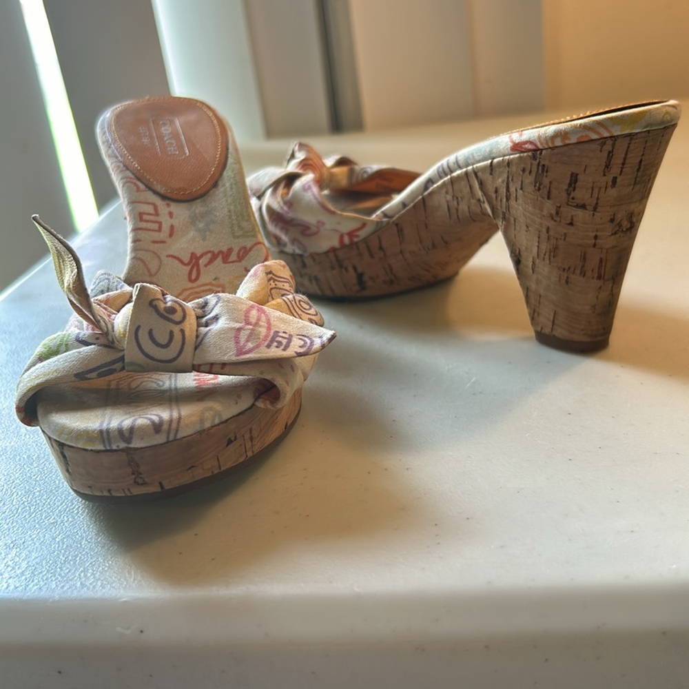 Coach “Karen” slip on logo sandals with front bow aesthetic tie Sz 5.5 - Picture 6 of 12